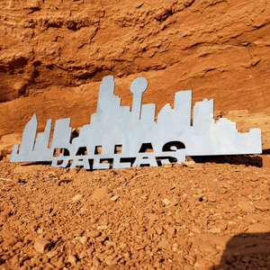 A photograph of a Dallas Skyline by the metal art manufacturer Kraken Design Co.