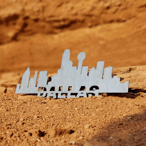 A photograph of a Dallas Skyline by the metal art manufacturer Kraken Design Co.