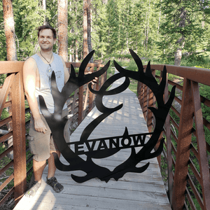 A photograph of a Deer Antler Monogram by the metal art manufacturer Kraken Design Co.