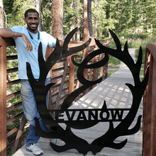 Load image into Gallery viewer, A photograph of a Deer Antler Monogram by the metal art manufacturer Kraken Design Co.