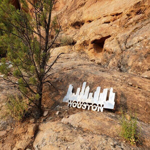 A photograph of a Houston Skyline by the metal art manufacturer Kraken Design Co.