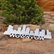 Load image into Gallery viewer, A photograph of a Houston Skyline by the metal art manufacturer Kraken Design Co.