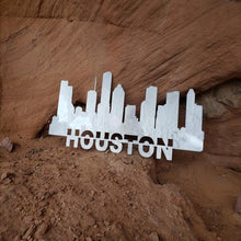 Load image into Gallery viewer, A photograph of a Houston Skyline by the metal art manufacturer Kraken Design Co.