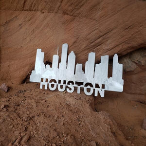 A photograph of a Houston Skyline by the metal art manufacturer Kraken Design Co.