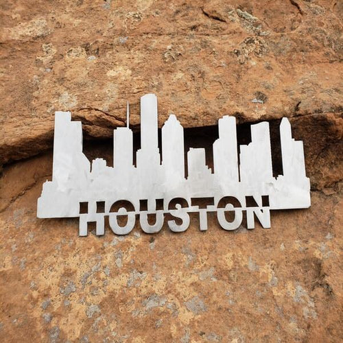 A photograph of a Houston Skyline by the metal art manufacturer Kraken Design Co.