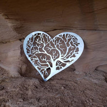 Load image into Gallery viewer, A photograph of a Tree of Life Heart by the metal art manufacturer Kraken Design Co.