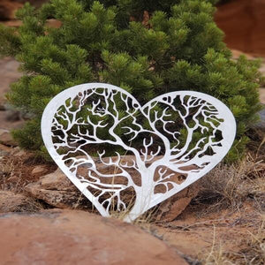 A photograph of a Tree of Life Heart by the metal art manufacturer Kraken Design Co.
