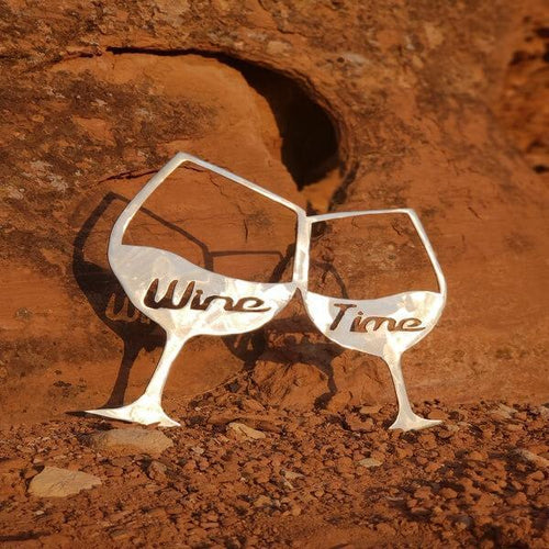 A photograph of a Wine Time by the metal art manufacturer Kraken Design Co.