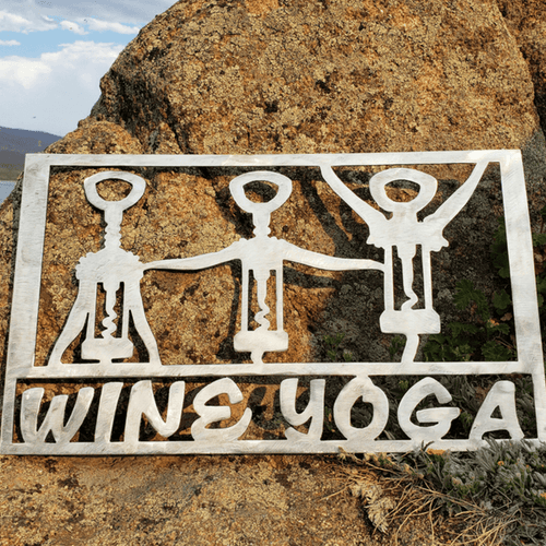 A photograph of a Wine Yoga by the metal art manufacturer Kraken Design Co.